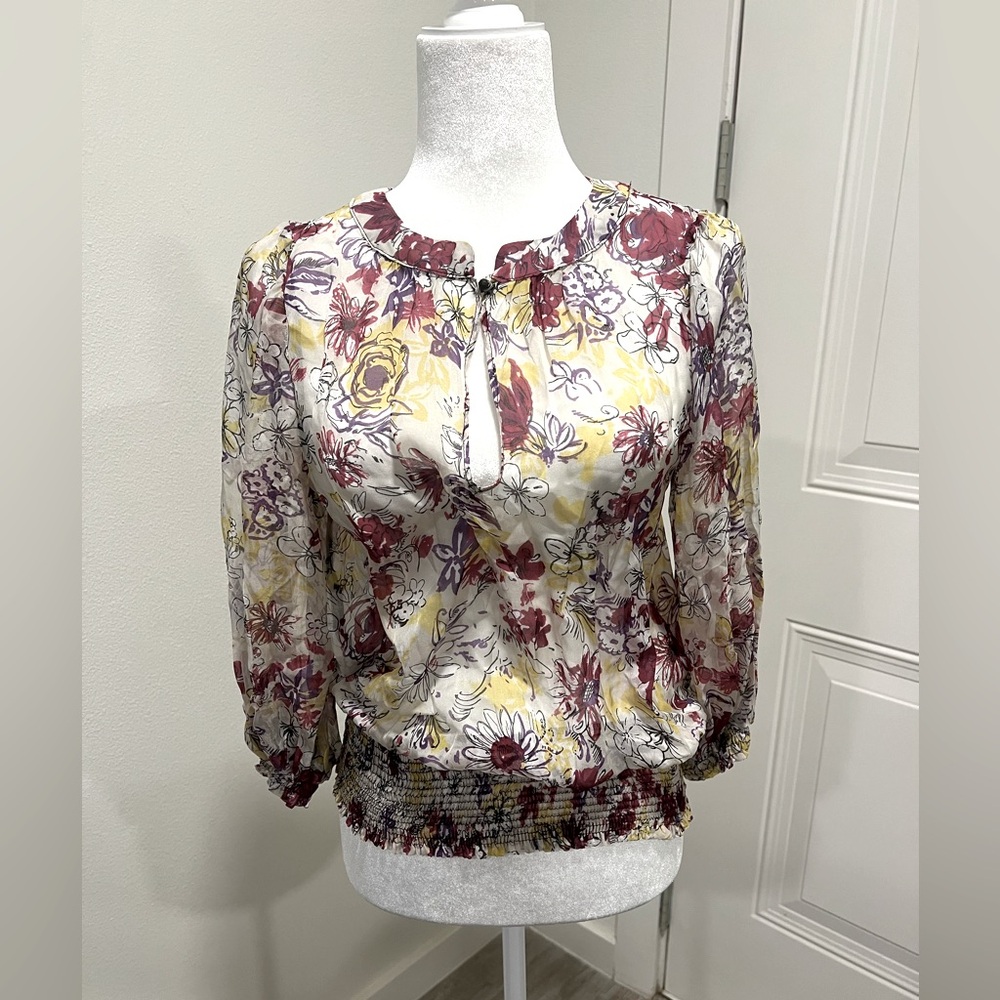 Zara Sheer Floral Blouse - Pink, Yellow, Cream